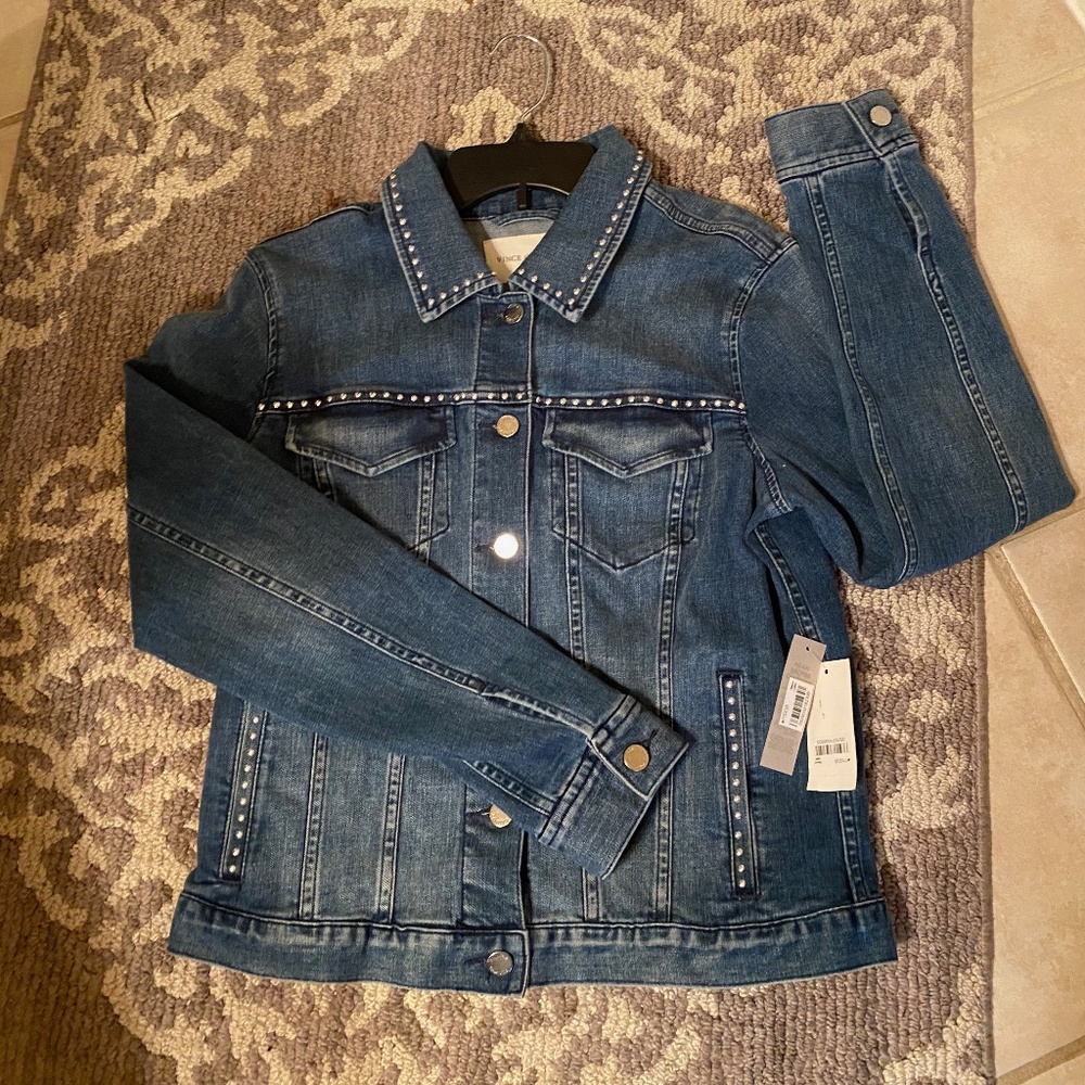 Vince Camuto Studded Button Up Denim Jacket M NWT